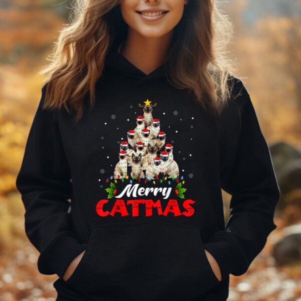 Merry Catmas Santa Siamese Cat Christmas Tree Decorations Unisex Hoodie