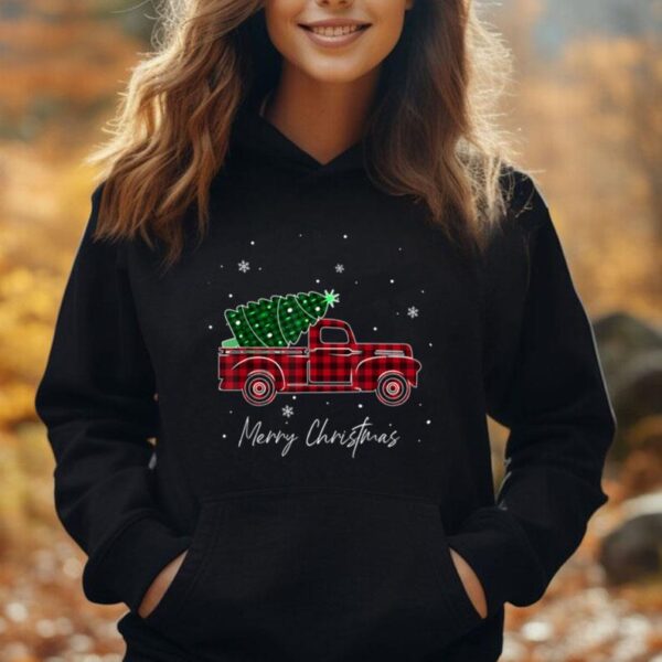 Merry Christmas Buffalo Truck Tree Red Plaid Family Matching Unisex Hoodie