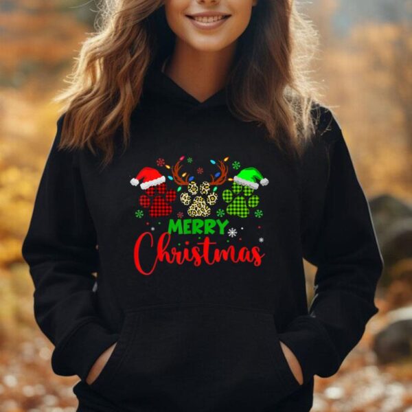 Merry Christmas Dog Paws Print Leopard Green Red Plaid Xmas Unisex Hoodie