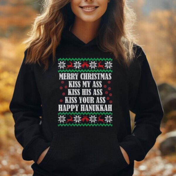 Merry Christmas Kiss My A.ss Happy Hanukkah ugly Xmas Unisex Hoodie