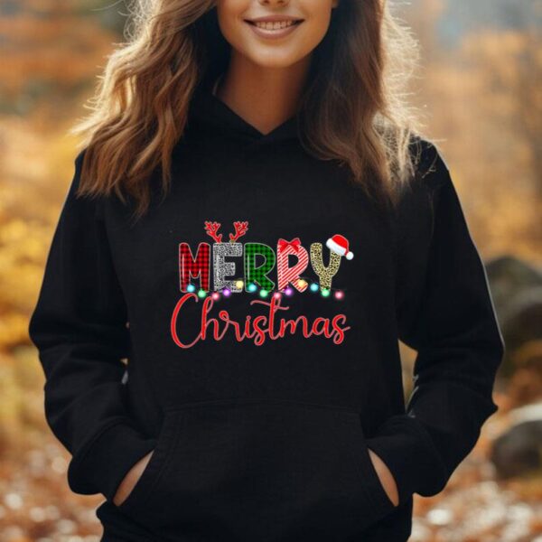 Merry Christmas Leopard Buffalo Red Plaid Santa Family Xmas Unisex Hoodie