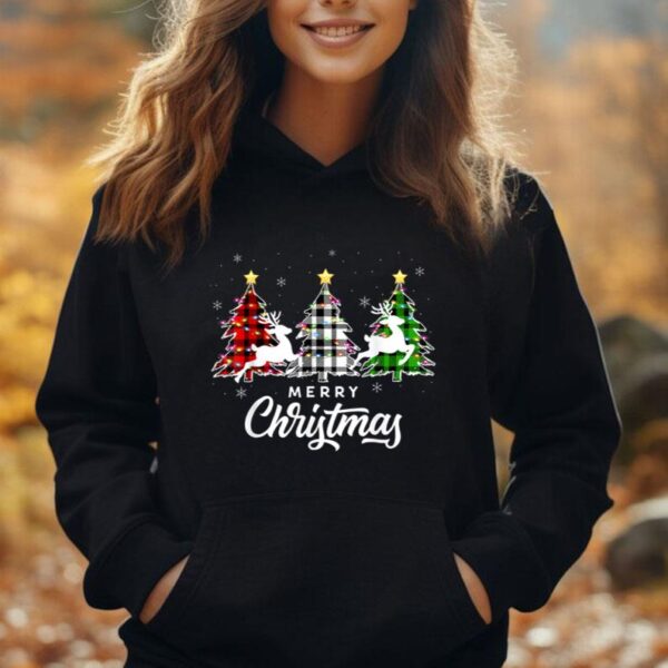 Merry Christmas Tree Buffalo Plaid Red White Green Lights Unisex Hoodie