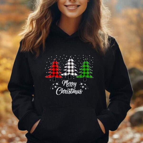 Merry Christmas Tree Buffalo Plaid Red White Green Xmas Unisex Hoodie