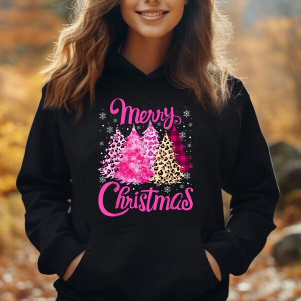 Merry Christmas Tree Pink Funny Xmas Leopard Matching Family Unisex Hoodie