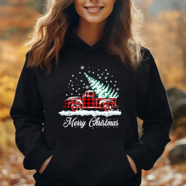 Merry Christmas Vintage Plaid Snow Truck Tree Pickup Unisex Hoodie