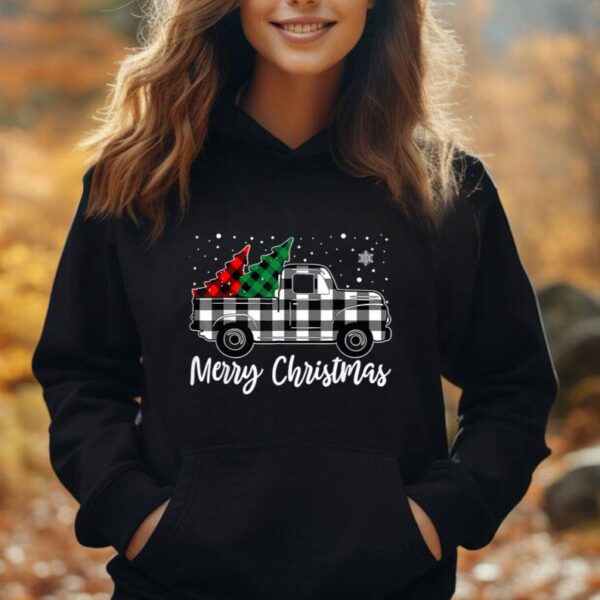 Merry Christmas White Buffalo Plaid Truck Tree Mens Womens Unisex Hoodie