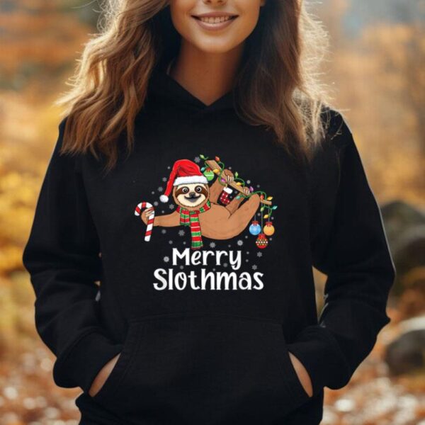 Merry Slothmas cute Xmas sloth Santa hat Christmas sloth Unisex Hoodie