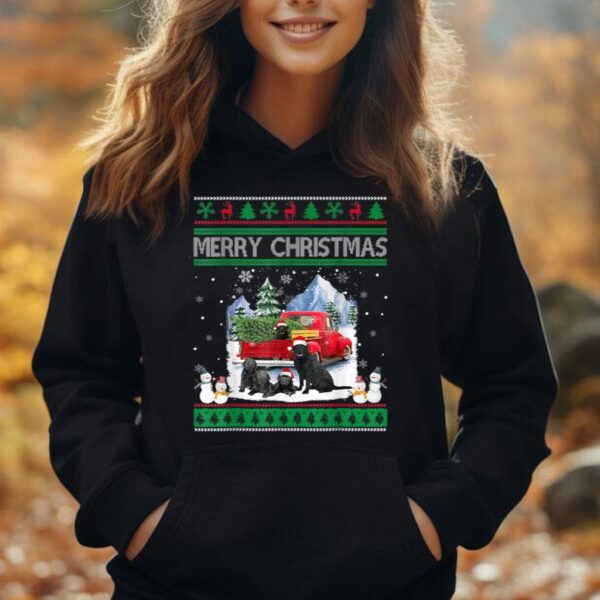 Merry Ugly Christmas Black Lab Hat Santa Red Truck Xmas Tree Unisex Hoodie