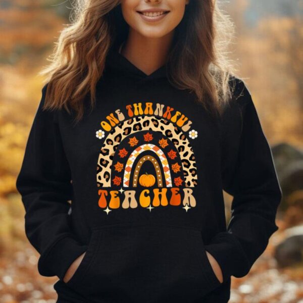 One Thankful Teacher Thanksgiving Rainbow Leopard Fall Unisex Hoodie