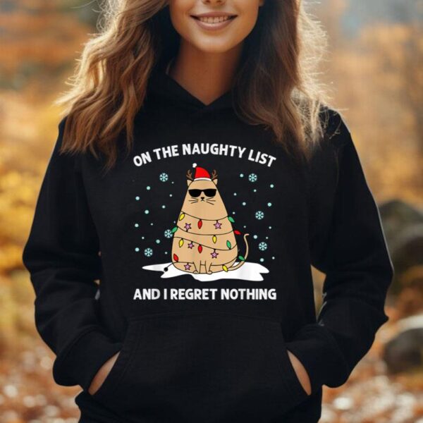 On the Naughty List and I Regret Nothing Cat Christmas Light Unisex Hoodie