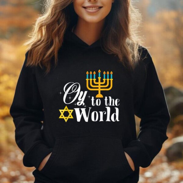 Oy To The World December Hanukkah Jewish Menorah Unisex Hoodie