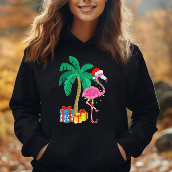 Pink Flamingo Christmas Palm Tree Tropical Xmas Funny Unisex Hoodie