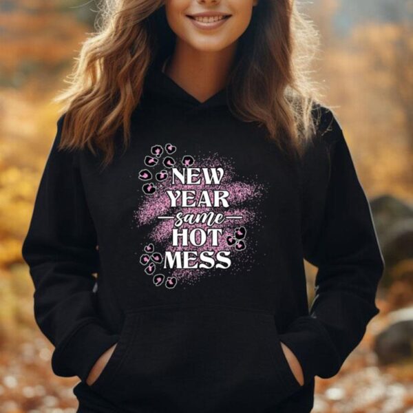 Pink Leopard New Year Same Hot Mess Funny New Year's Day Unisex Hoodie