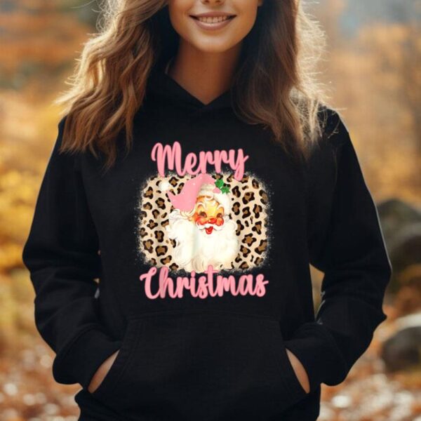 Pink Vintage Santa Claus Merry Christmas Leopard Unisex Hoodie