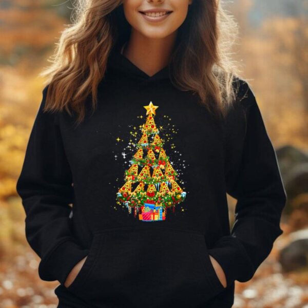 Pizza Fast Food Lover Xmas Gift Pizza Christmas Tree Lights Unisex Hoodie