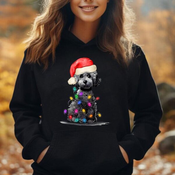 Poodle Santa Hat Christmas Tree Lights Funny Dog Lover Xmas Unisex Hoodie