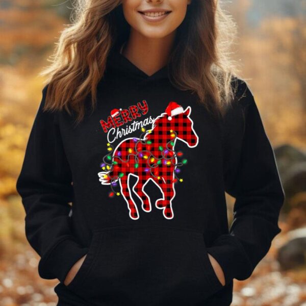 Red Buffalo Plaid Horse Christmas Pajamas Xmas Lights Family Unisex Hoodie