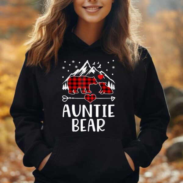 Red Plaid Auntie Bear Christmas Lights Matching Family Unisex Hoodie