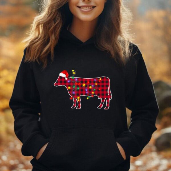 Red Plaid Buffalo Cow Christmas Pajamas Family Xmas Lights Unisex Hoodie