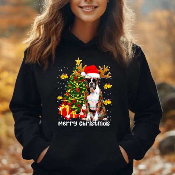 Retro Boxer Dog Santa Christmas Tree Lights Xmas Reindeer Unisex Hoodie