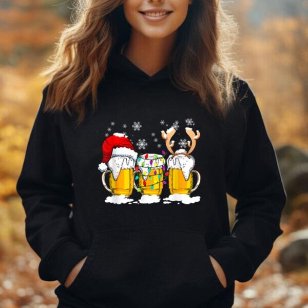 Retro Christmas Light Beer Drinking Team Gift Reindeer Santa Unisex Hoodie