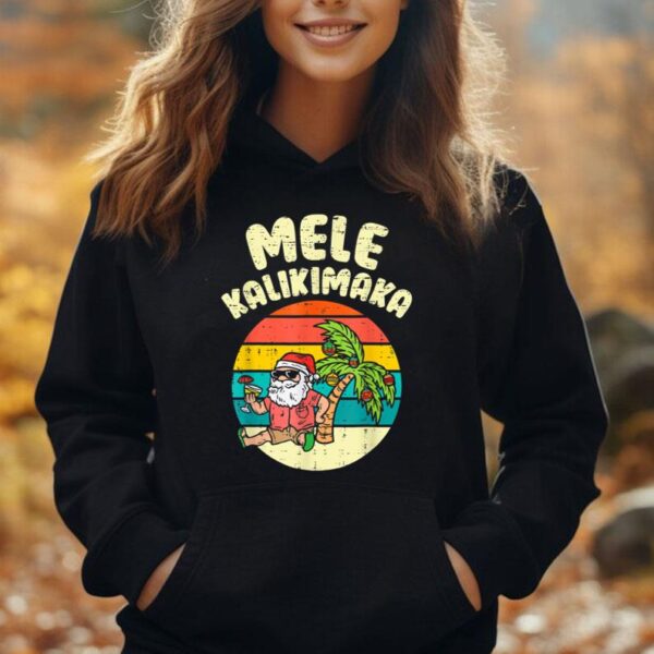 Retro Christmas Mele Kalikimaka Santa Shaka Hawaii Palm Tree Unisex Hoodie