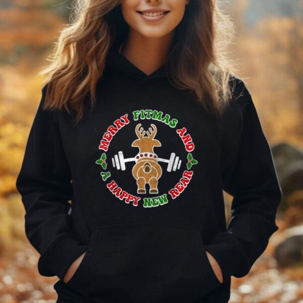 Retro Christmas Shirt Merry Fitmas and A Happy New Rear Unisex Hoodie