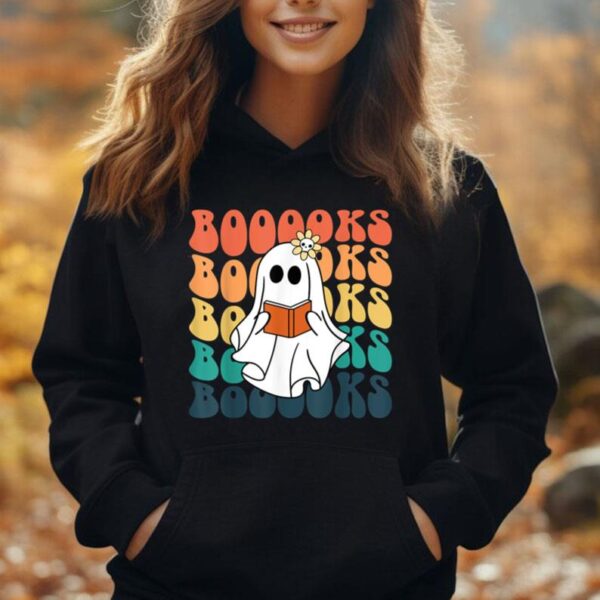 Retro Cute Ghost Book Reading Halloween Teacher Top Unisex Hoodie