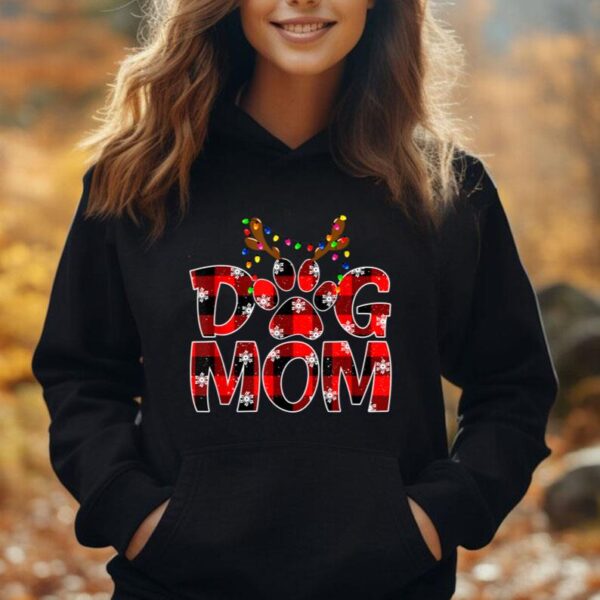 Retro Dog Mom Buffalo Plaid Xmas Reindeer Horn Merry Unisex Hoodie