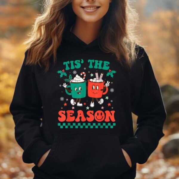 Retro Groovy Christmas Tis The Season Snowman Hot Chocolates Unisex Hoodie