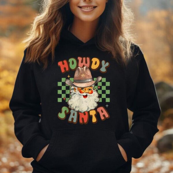 Retro Groovy Howdy Santa Christmas Cowboy Santa Xmas Costume Unisex Hoodie