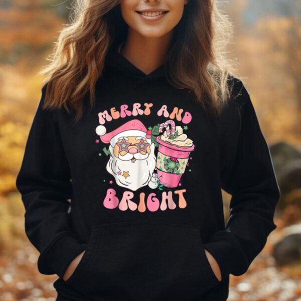 Retro Groovy Merry And Bright Pink Funny Christmas Santa Unisex Hoodie