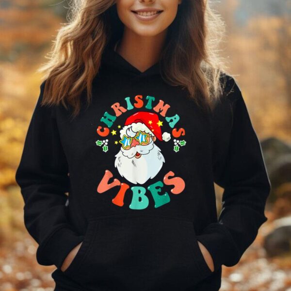 Retro Groovy Merry Christmas Vibes Funny Santa Claus Holiday Unisex Hoodie