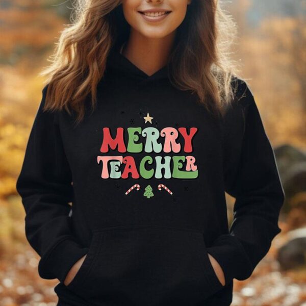 Retro Groovy Merry Teacher Christmas Funny Xmas Holiday Unisex Hoodie