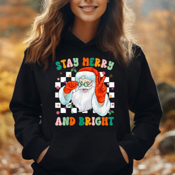 Retro Groovy Stay Merry And Bright Santa Claus Holiday Unisex Hoodie