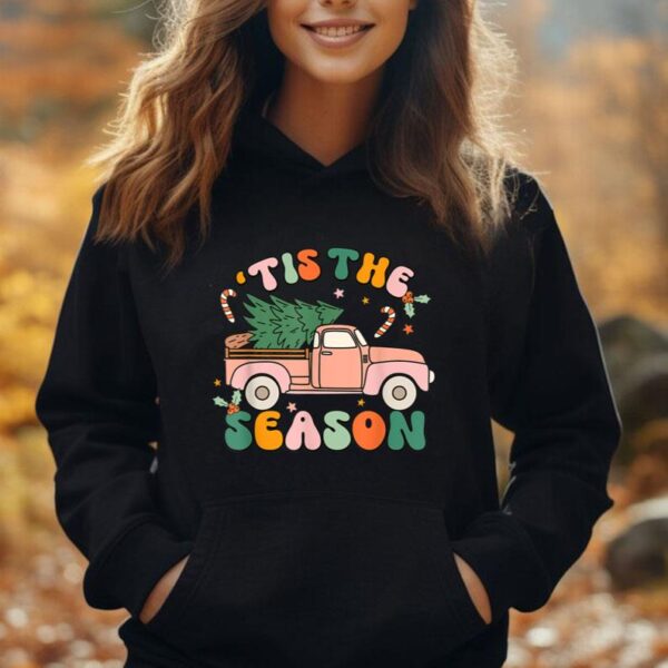 Retro Groovy Tis The Season Christmas Cute Santa Truck Xmas Unisex Hoodie