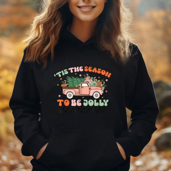 Retro Groovy Tis The Season To Be Jolly Christmas Santa Xmas Unisex Hoodie