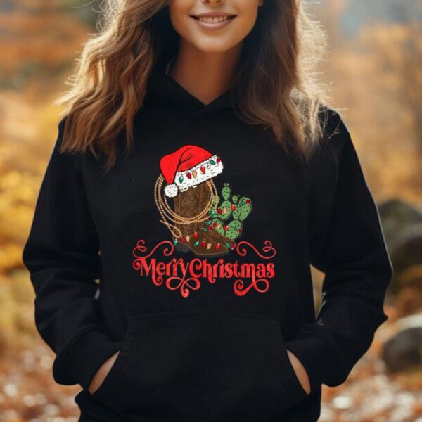 Retro Merry Xmas Santa Hat Cowboy Boots Western Christmas Unisex Hoodie