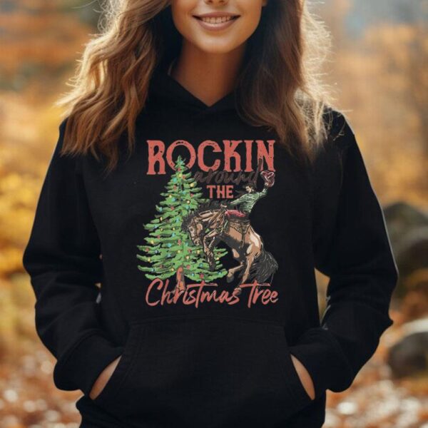 Rocking Around The Christmas Tree Christmas Cowboy Horse Unisex Hoodie