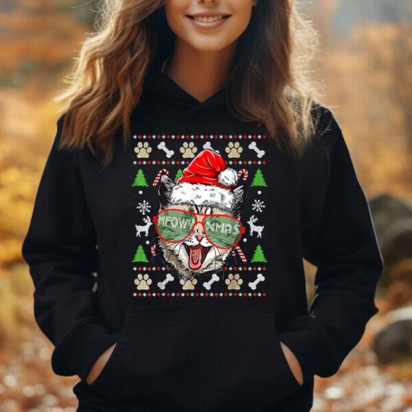 Santa Cat with Sunglasses Meowy Ugly Christmas Sweater Unisex Hoodie