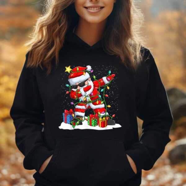 Santa Dabbing Christmas T-shirt Tree Light Xmas Claus Gifts Unisex Hoodie