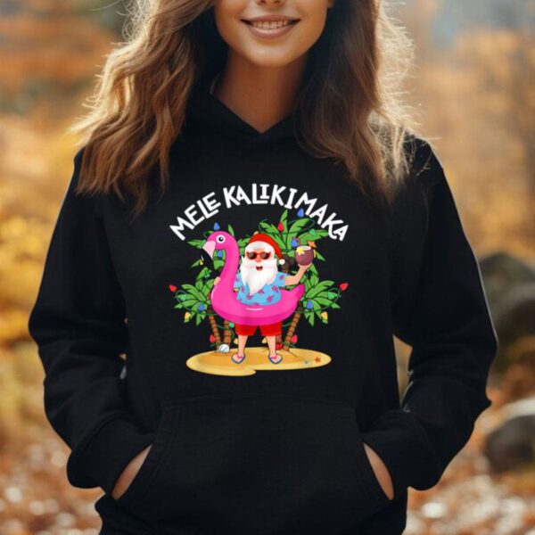 Santa Flamingo Mele Kalikimaka Tropical Christmas Hawaiian Unisex Hoodie