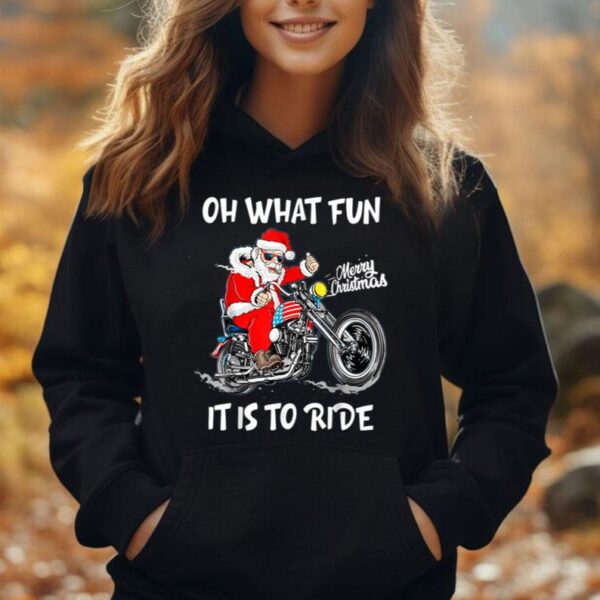 Santa Motorcycle Merry Christmas Oh What Fun It is to Ride Unisex Hoodie