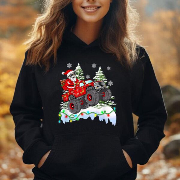 Santa Riding Monster Truck Christmas Tree Boys Girls Pajamas Unisex Hoodie