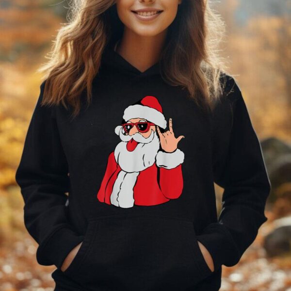 Santa Rock On Hand Christmas Pajama Cool X Mas Rocker Unisex Hoodie