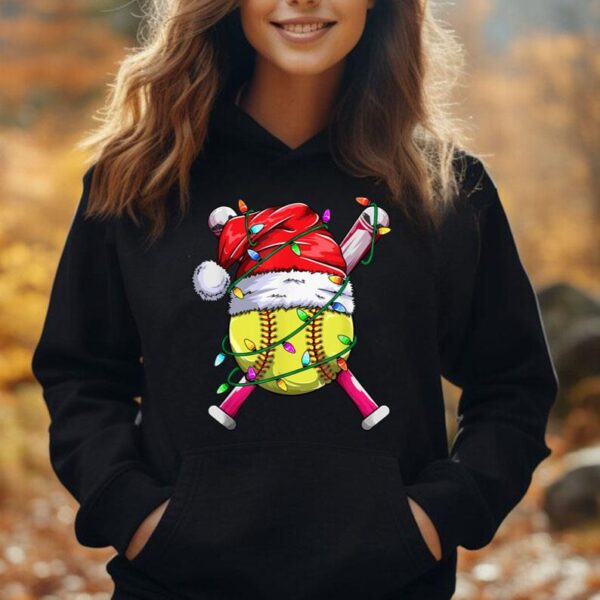 Santa Sports Design- Women Girls Christmas Softball Player Unisex Hoodie