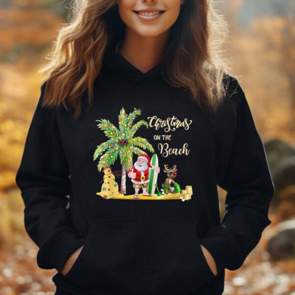 Santa Surfboard Christmas Hawaii Beach Hawaiian Xmas Unisex Hoodie