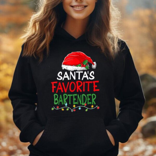 Santa's Favorite Bartender Christmas Santa Claus Tree Lights Unisex Hoodie