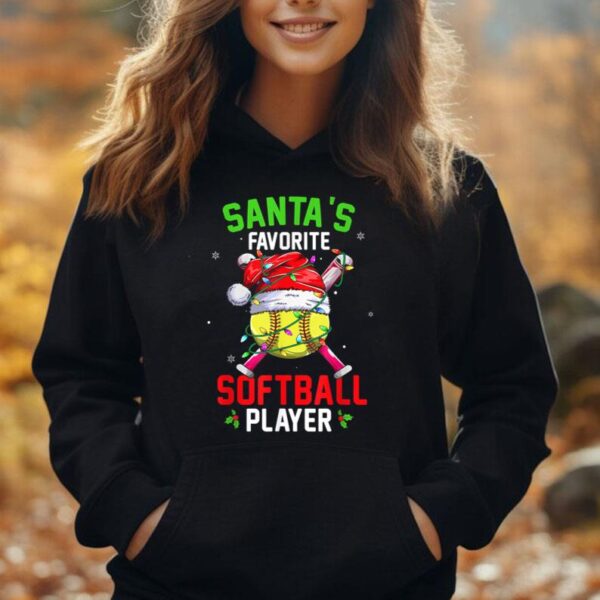 Santa's Favorite Softball Player Christmas Pajama Matching Unisex Hoodie