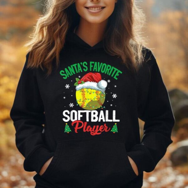 Santa's Favorite Softball Player Christmas Pajama Unisex Hoodie